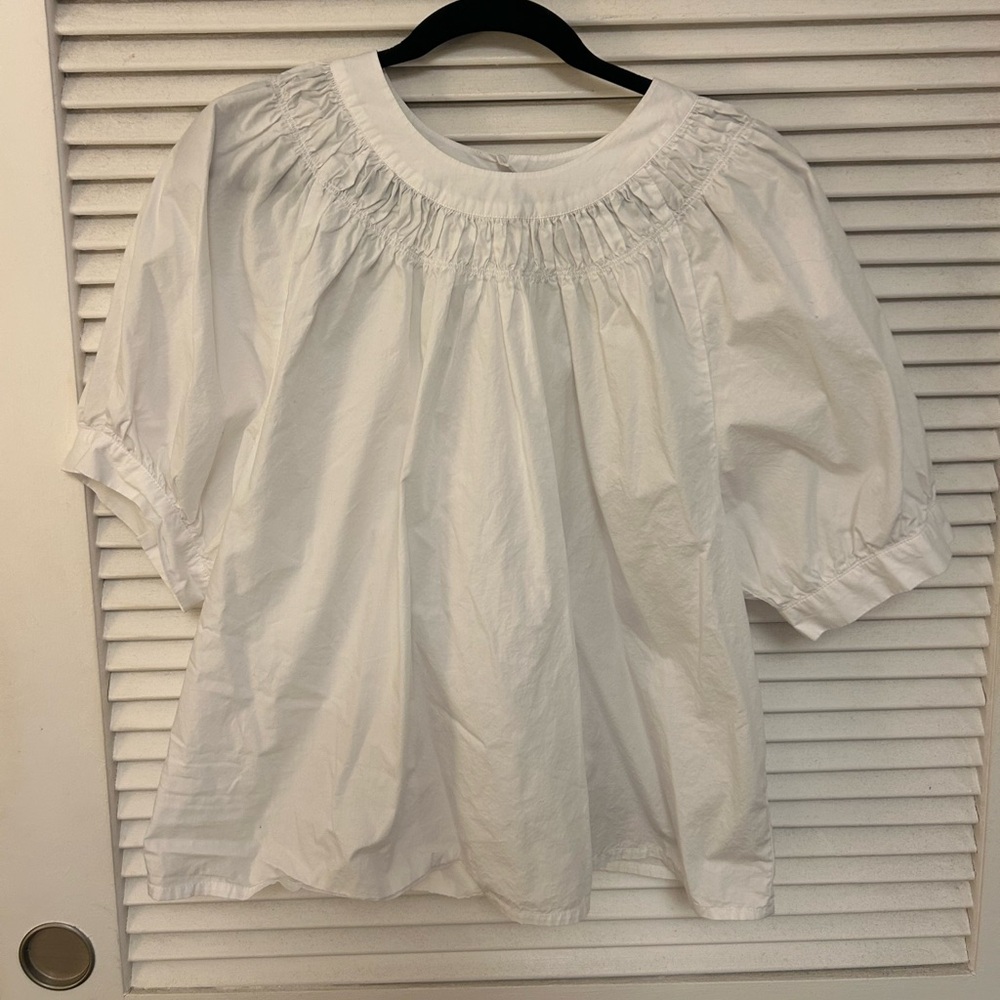 J. Crew White cotton Blouse with Ruffled Neckline